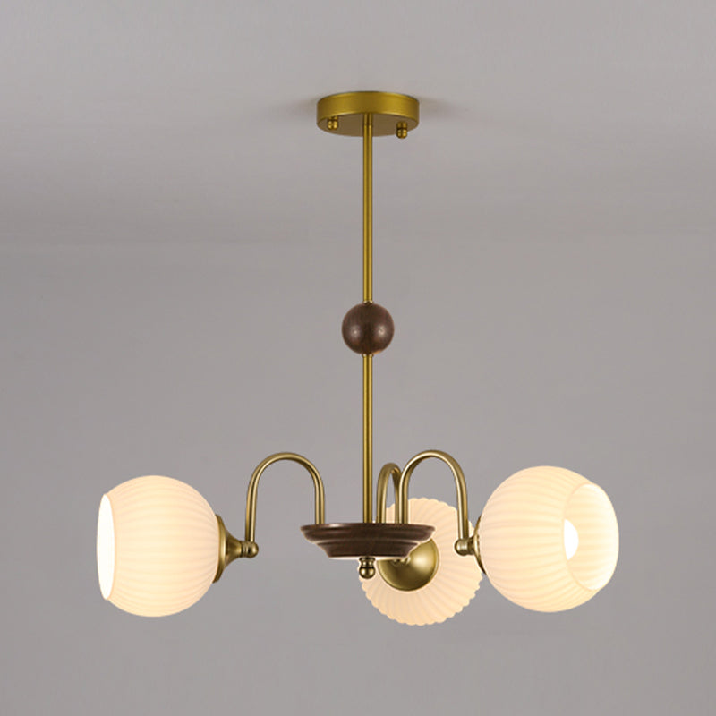 Bowl Shade Hanging Light Modern Style White Glass Chandelier for Living Room