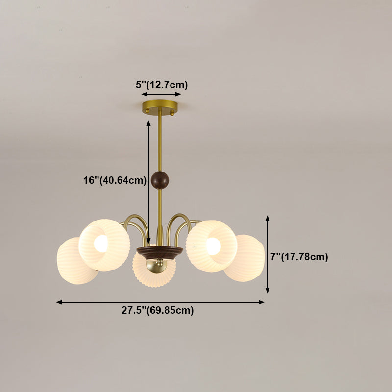 Bowl Shade Hanging Light Modern Style White Glass Chandelier for Living Room