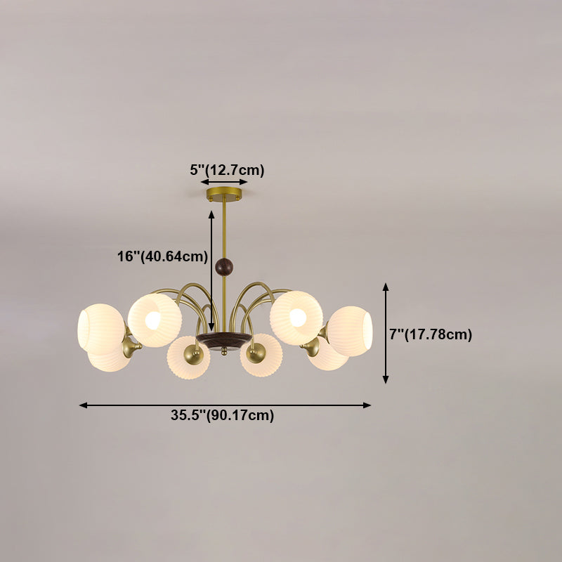 Bowl Shade Hanging Light Modern Style White Glass Chandelier for Living Room