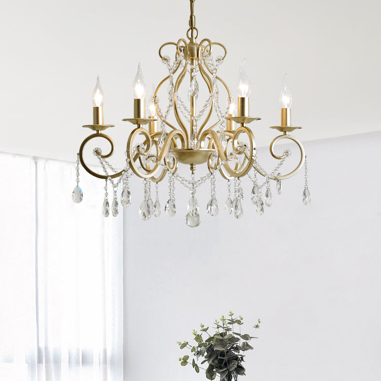 Crystal Metal Chandelier Lighting Fixtures Candlestick Chandelier in Gold for Living Room