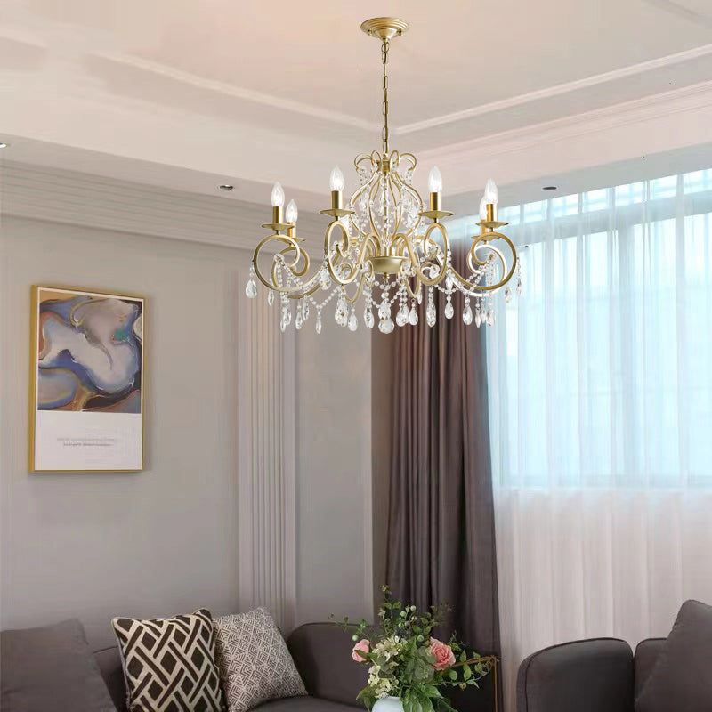 Crystal Metal Chandelier Lighting Fixtures Candlestick Chandelier in Gold for Living Room