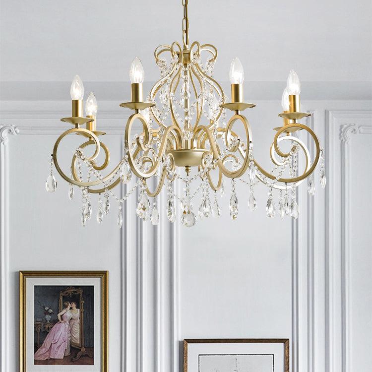 Crystal Metal Chandelier Lighting Fixtures Candlestick Chandelier in Gold for Living Room