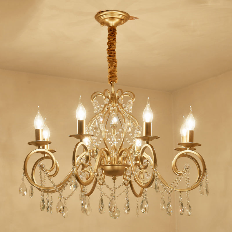 Crystal Metal Chandelier Lighting Fixtures Candlestick Chandelier in Gold for Living Room