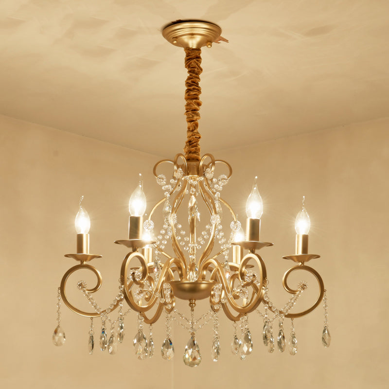 Crystal Metal Chandelier Lighting Fixtures Candlestick Chandelier in Gold for Living Room