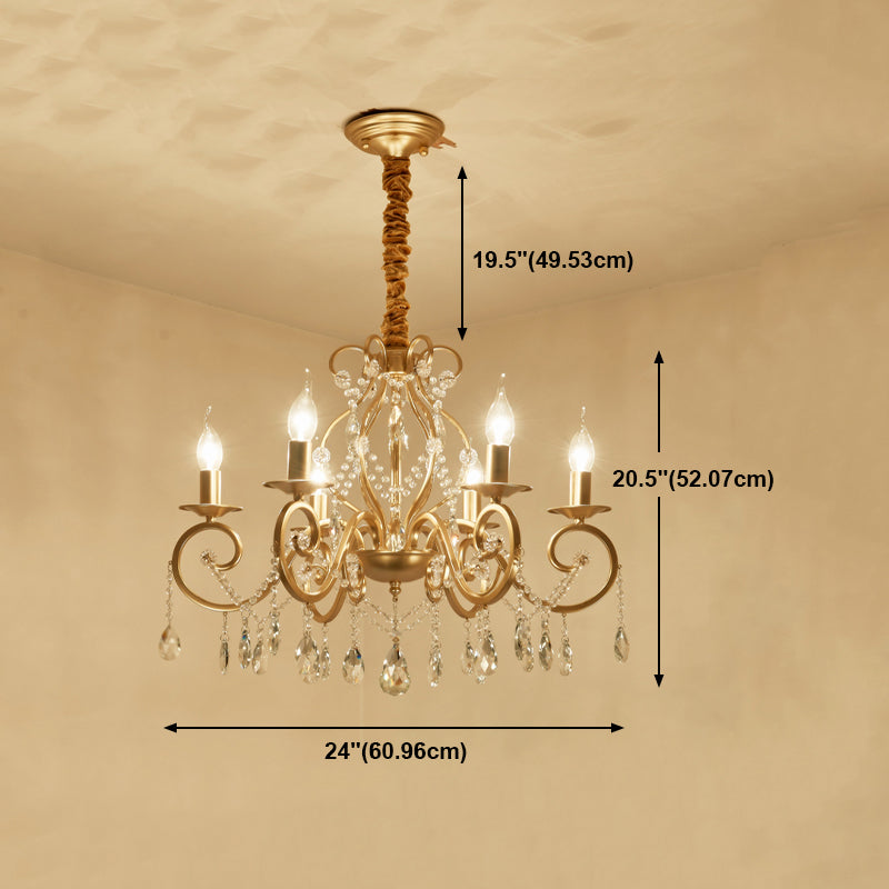 Crystal Metal Chandelier Lighting Fixtures Candlestick Chandelier in Gold for Living Room