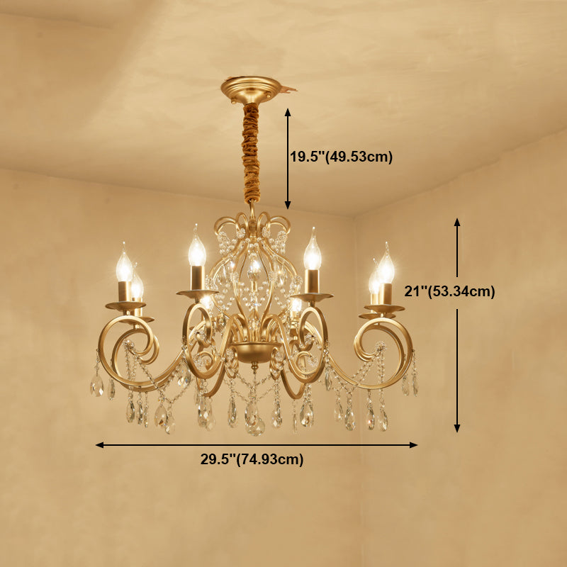 Crystal Metal Chandelier Lighting Fixtures Candlestick Chandelier in Gold for Living Room