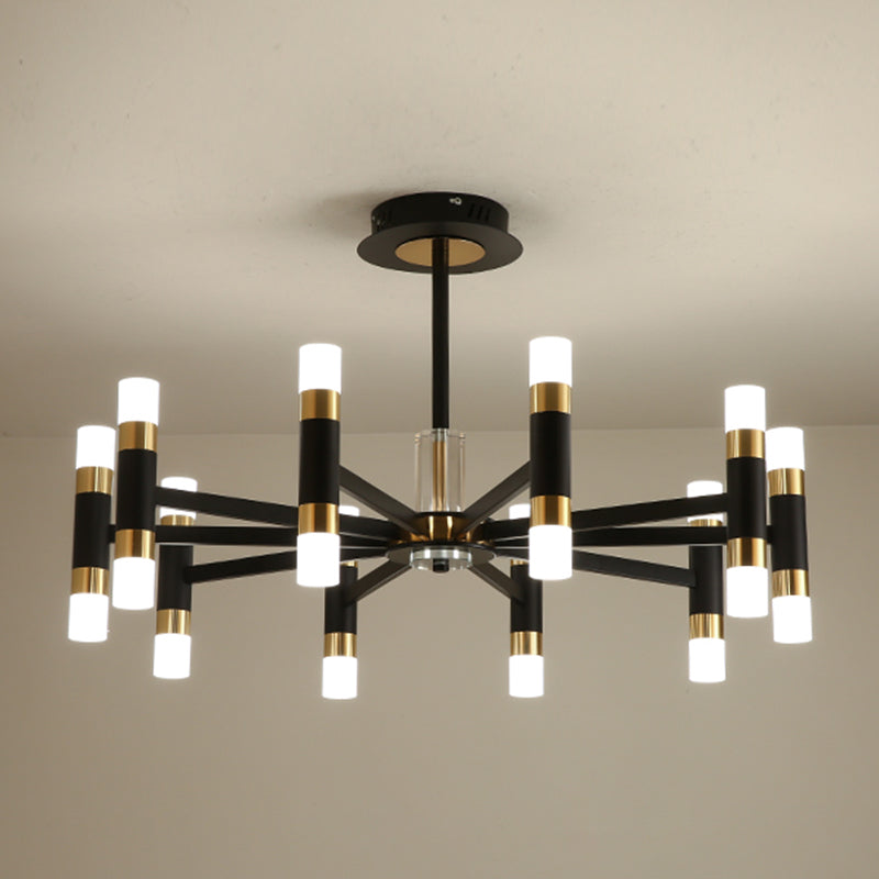 Moderner Deckenkronleuchter Multi-Licht-Metall-Acrylhänge-Lampe in Schwarz