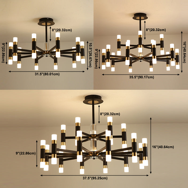 Moderner Deckenkronleuchter Multi-Licht-Metall-Acrylhänge-Lampe in Schwarz