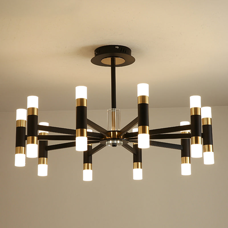 Moderner Deckenkronleuchter Multi-Licht-Metall-Acrylhänge-Lampe in Schwarz