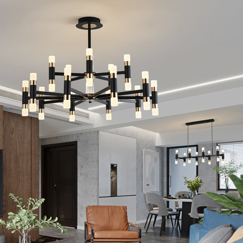 Moderner Deckenkronleuchter Multi-Licht-Metall-Acrylhänge-Lampe in Schwarz