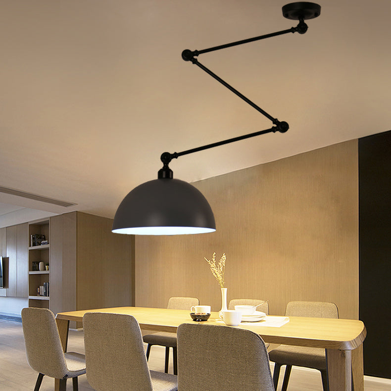 Macaron 1-Bulb Suspension Lamp Metal Swing Arm Pendant Light with Dome Shade