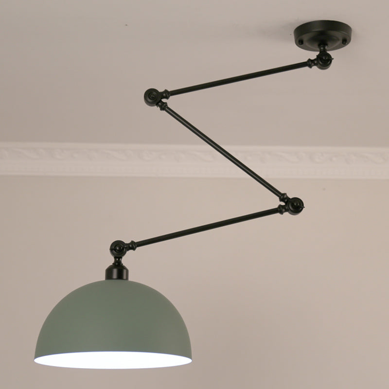 Macaron 1-Bulb Suspension Lamp Metal Swing Arm Pendant Light with Dome Shade