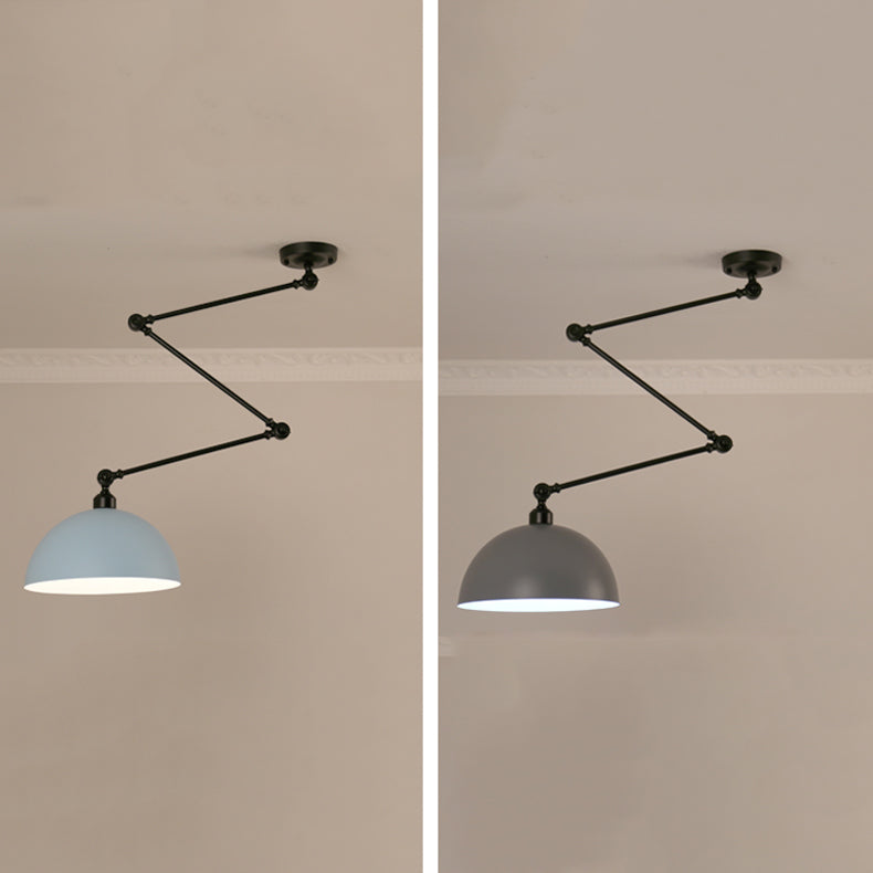 Macaron 1-Bulb Suspension Lamp Metal Swing Arm Pendant Light with Dome Shade