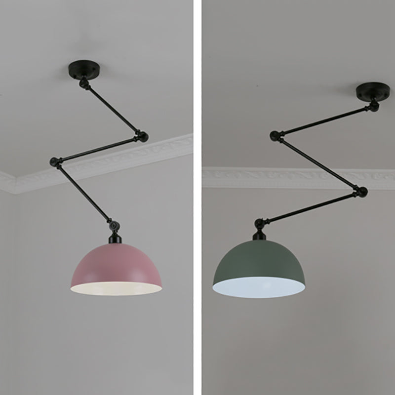 Macaron 1-Bulb Suspension Lamp Metal Swing Arm Pendant Light with Dome Shade
