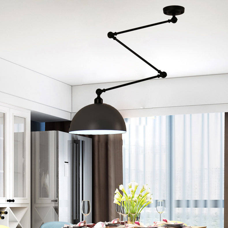 Macaron 1-Bulb Suspension Lamp Metal Swing Arm Pendant Light with Dome Shade