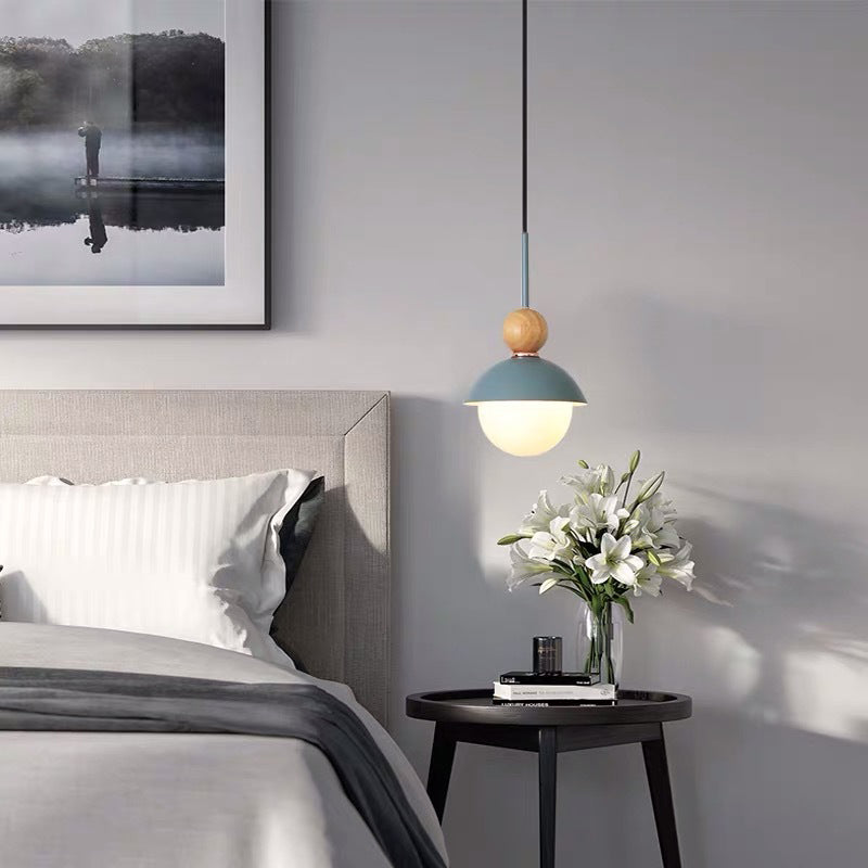 Bedside Globe Pendant Lamp Aluminum 1 Head Macaron Suspension Light
