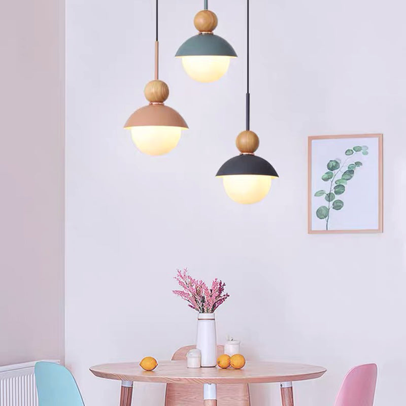 Bedside Globe Pendant Lamp Aluminum 1 Head Macaron Suspension Light