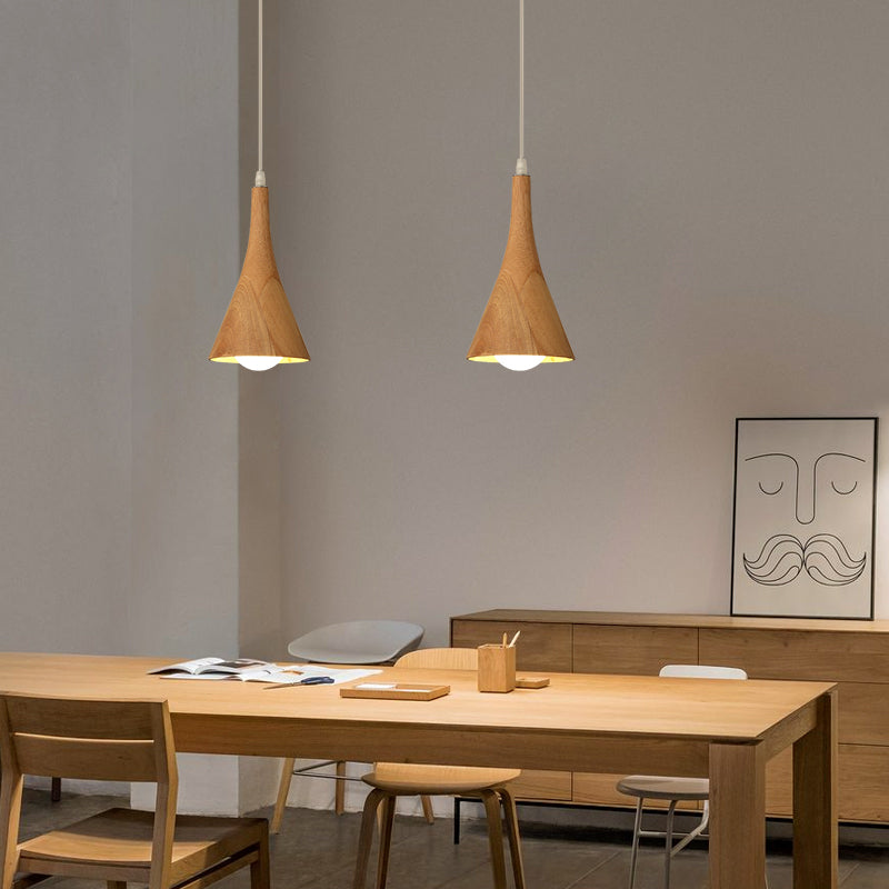 Nordic Cone Shade Pendant Light Fixture Solid Wood Dining Room Hanging Lamp