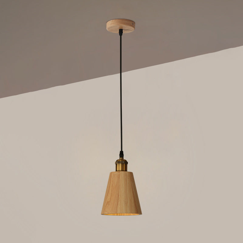 Nordic Cone Shade Pendant Light Fixture Solid Wood Dining Room Hanging Lamp