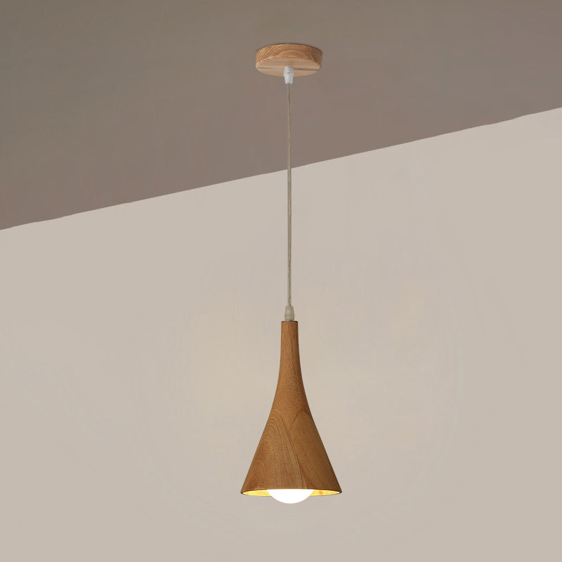 Nordic Cone Shade Pendant Light Fixture Solid Wood Dining Room Hanging Lamp