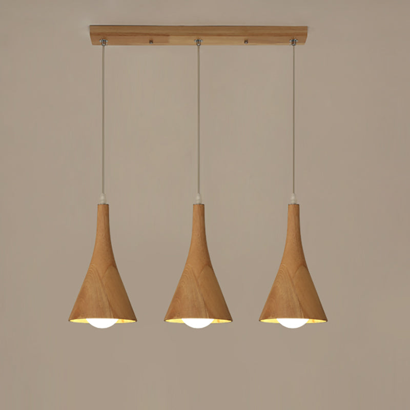 Nordic Cone Shade Pendant Light Fixture Solid Wood Dining Room Hanging Lamp