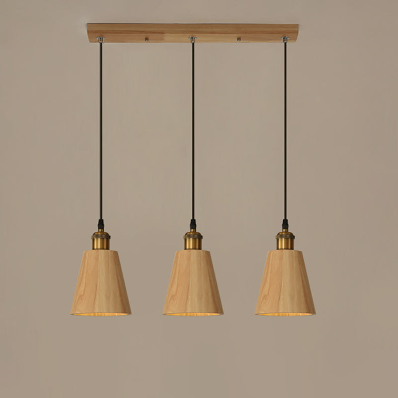 Nordic Cone Shade Pendant Light Fixture Solid Wood Dining Room Hanging Lamp
