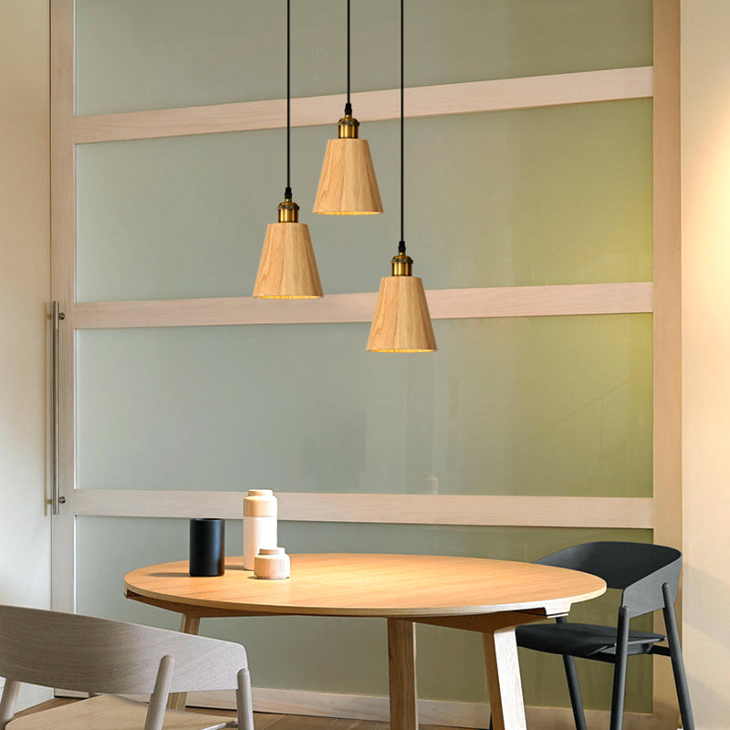 Nordic Cone Shade Pendant Light Fixture Solid Wood Dining Room Hanging Lamp