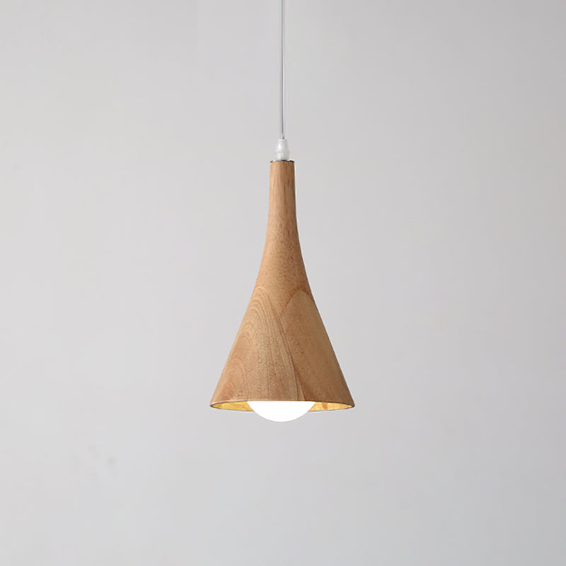 Nordic Cone Shade Pendant Light Fixture Solid Wood Dining Room Hanging Lamp