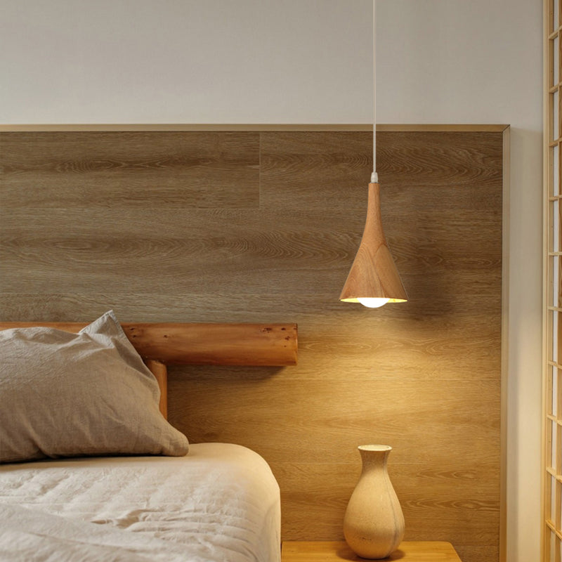 Nordic Cone Shade Pendant Light Fixture Solid Wood Dining Room Hanging Lamp