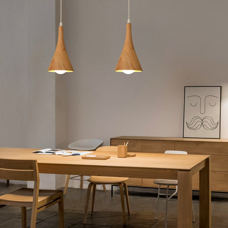 Nordic Cone Shade Pendant Light Fixture Solid Wood Dining Room Hanging Lamp