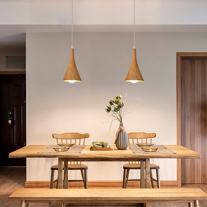 Nordic Cone Shade Pendant Light Fixture Solid Wood Dining Room Hanging Lamp