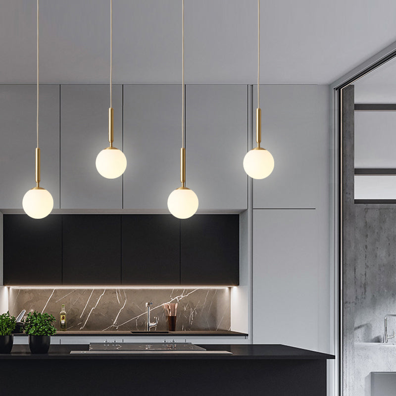 Modern Pendant Light Fixture White Glass 1-Light Dining Room Drop Light in Brass