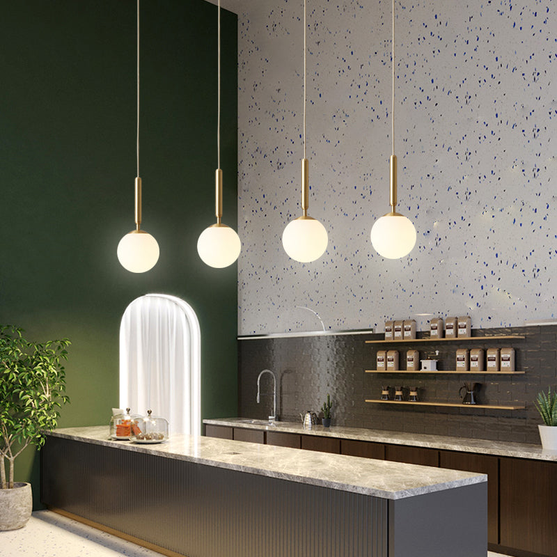 Modern Pendant Light Fixture White Glass 1-Light Dining Room Drop Light in Brass