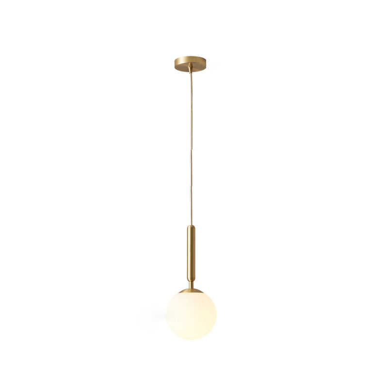 Modern Pendant Light Fixture White Glass 1-Light Dining Room Drop Light in Brass