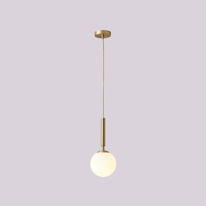 Modern Pendant Light Fixture White Glass 1-Light Dining Room Drop Light in Brass