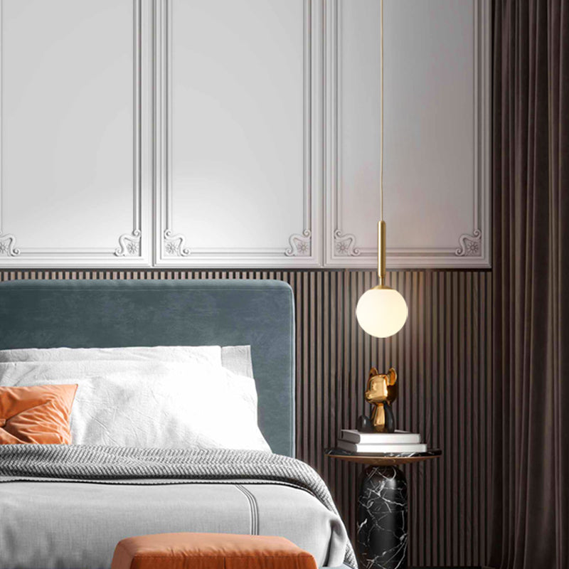 Modern Pendant Light Fixture White Glass 1-Light Dining Room Drop Light in Brass