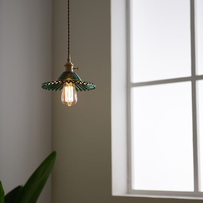 Glass 1-Light Pendant Light Industrial Flat Down Lighting for Home-Stay