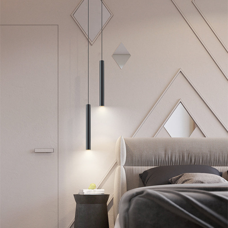 Contemporary Style Cylinder Shape Pendant Lights Metal Hanging Lamps in Black