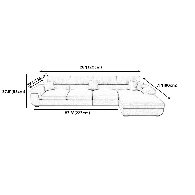 Modern Reversible Chaise Sofa with Pillows Flared Arm Sectionals for Living Room