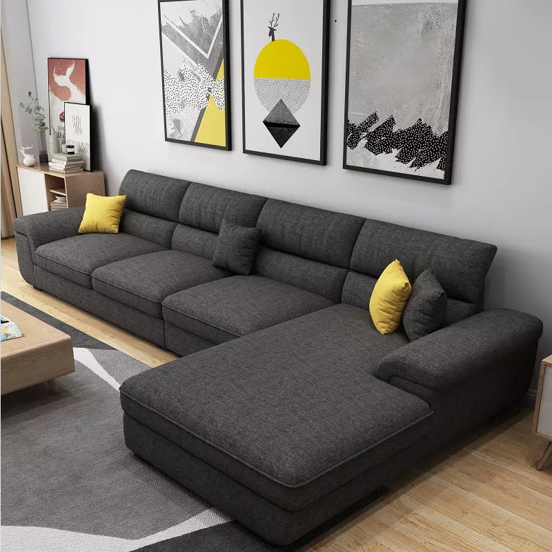 Contemporary L-Shape Sectional with Pillowed Back Cushions for Four People