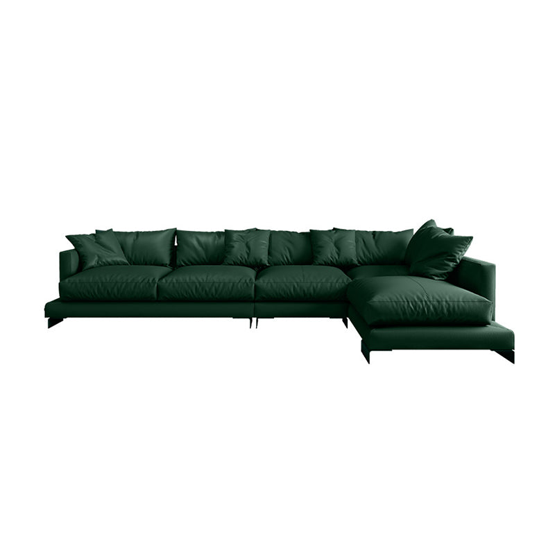 Forest Green Genuine Leather Square Arm Settee Furniture with Pillows