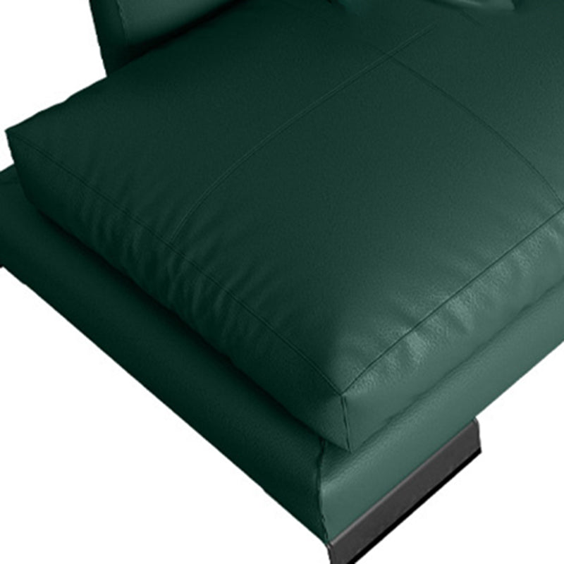 Forest Green Genuine Leather Square Arm Settee Furniture with Pillows