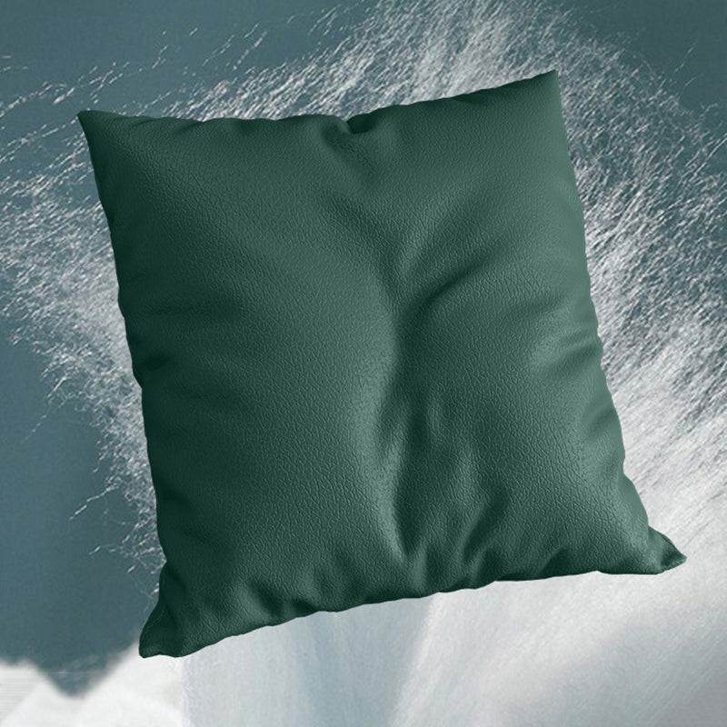 Forest Green Genuine Leather Square Arm Settee Furniture with Pillows