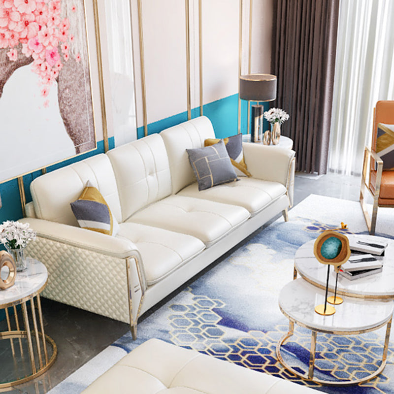 Divano a cuscini in pelle autentica contemporanea 36.61 "divano a cuscino alto, bianco