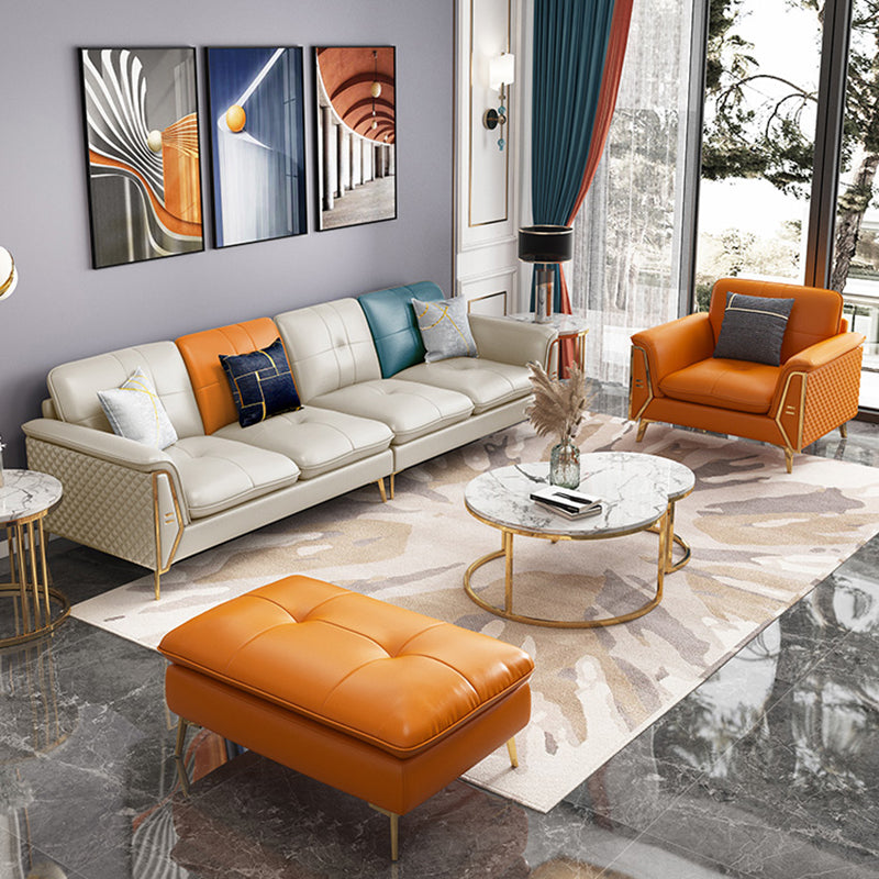 Divano a cuscini in pelle autentica contemporanea 36.61 "divano a cuscino alto, bianco