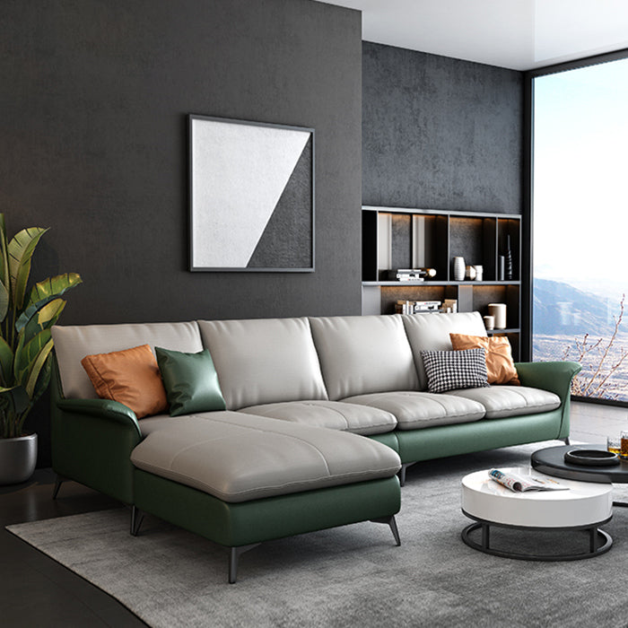 Divano tappezzeria grigio contemporaneo con braccio svasato e pelle finta