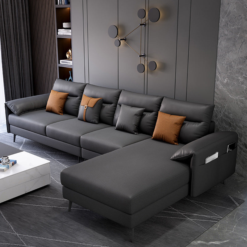 Contemporary Pillow Top Arm Modular Sofa and Chaise with 4 Pillows