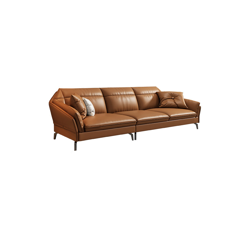 Contemporary Genuine Leather Sewn Pillow Back Sofa 35.43"High Flared Arm Sofa,Dark Brown