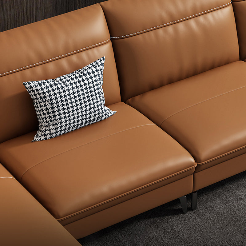 Contemporary Genuine Leather Sewn Pillow Back Sofa 35.43"High Flared Arm Sofa,Dark Brown