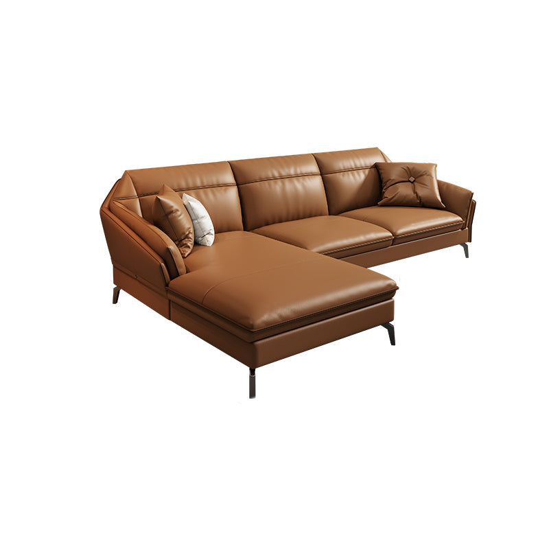 Contemporary Genuine Leather Sewn Pillow Back Sofa 35.43"High Flared Arm Sofa,Dark Brown